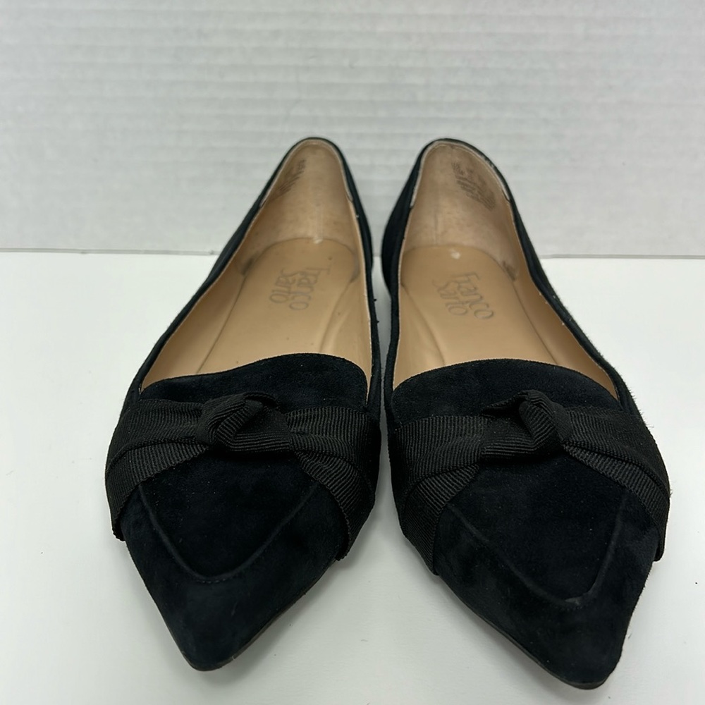 Franco Sarto Black Pointed Toe Flats Size 7.5 Fabric Bow Detail